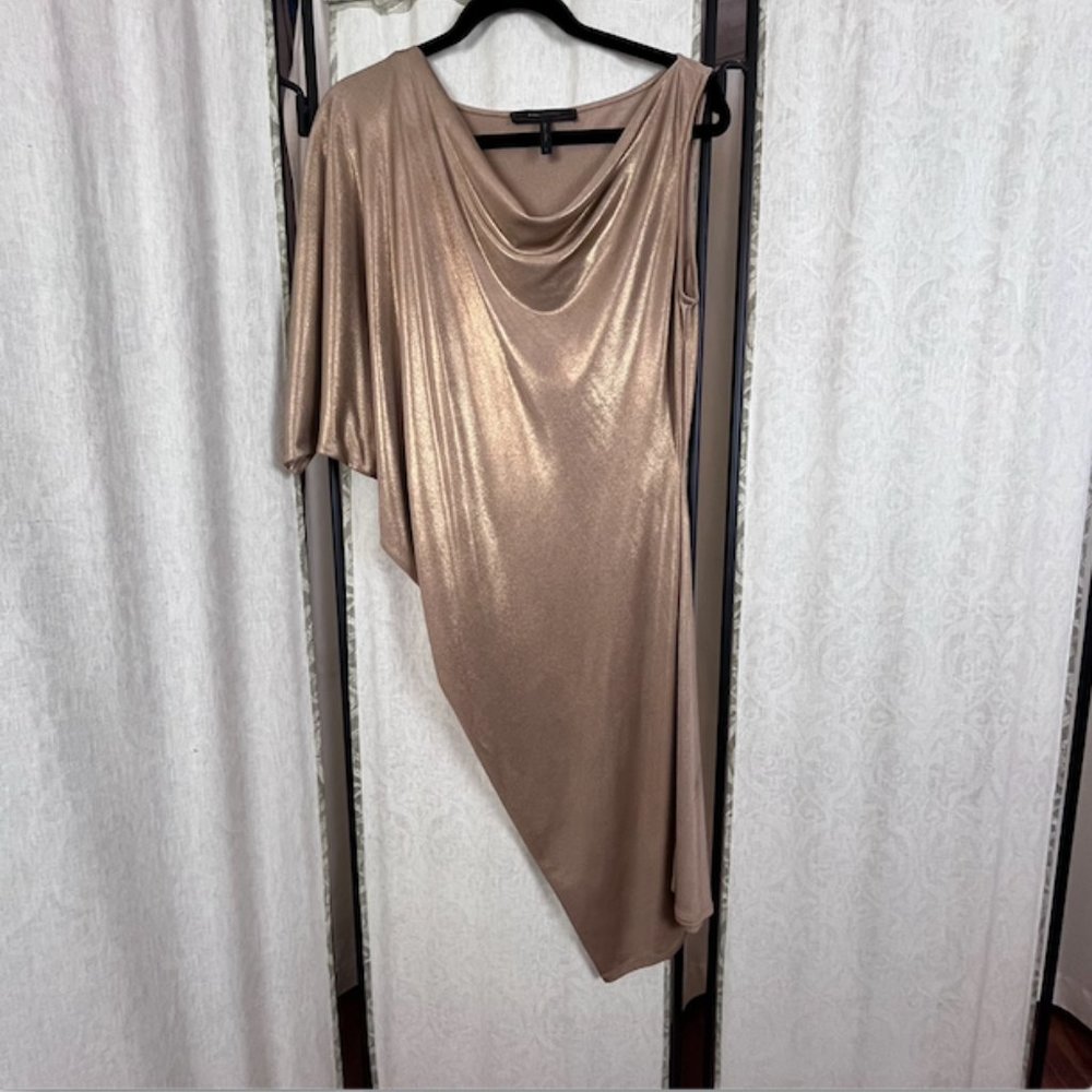 Women's Cocktail BCBG MaxAzria Metallic Gold Asymetrical Abrial Dress, Size M